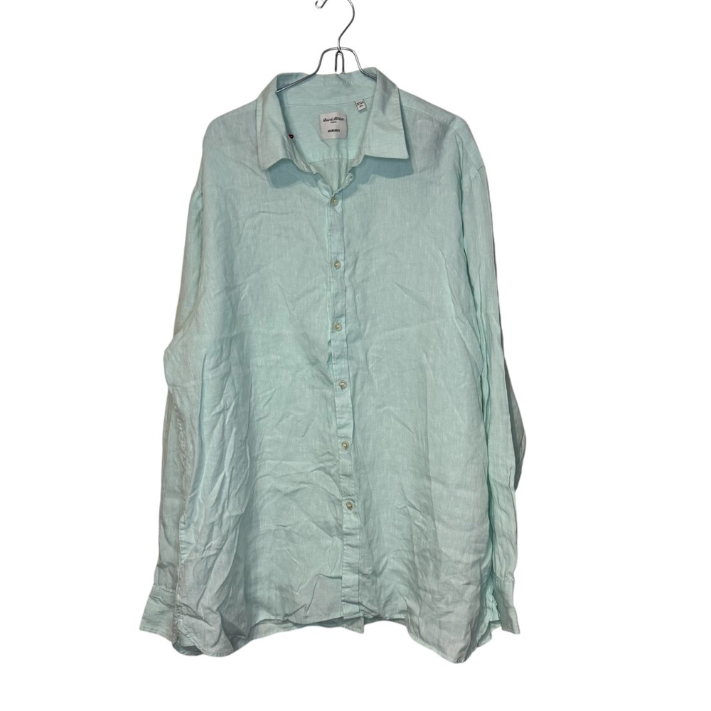 Murano X Baird McNutt Mens Shirt 100% Linen Button Up Long Sleeve Teal XL